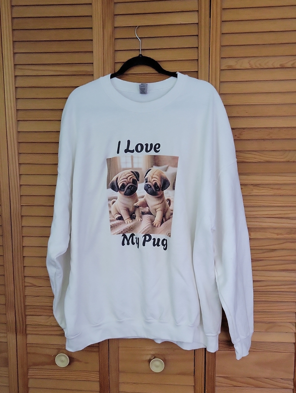 Gildan I Love My Pug Graphic Sweatshirt White Dog Mom Puppy Crewneck Size 3XL